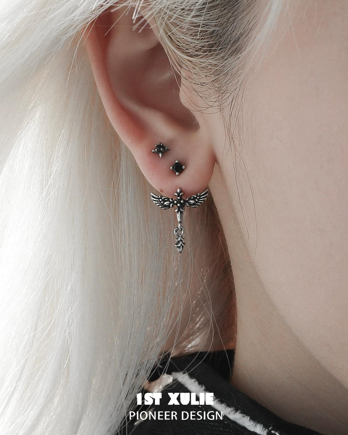 Fallen Angel Detachable Double Piercing Earrings
