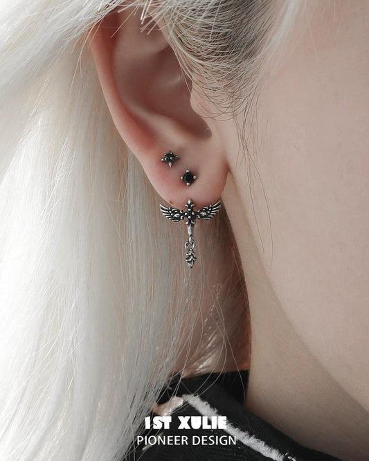 Fallen Angel Detachable Double Piercing Earrings